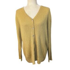 Laura Scott Gold Sweater Cardigan Metallic Shimmer Knit Plus Size 1X